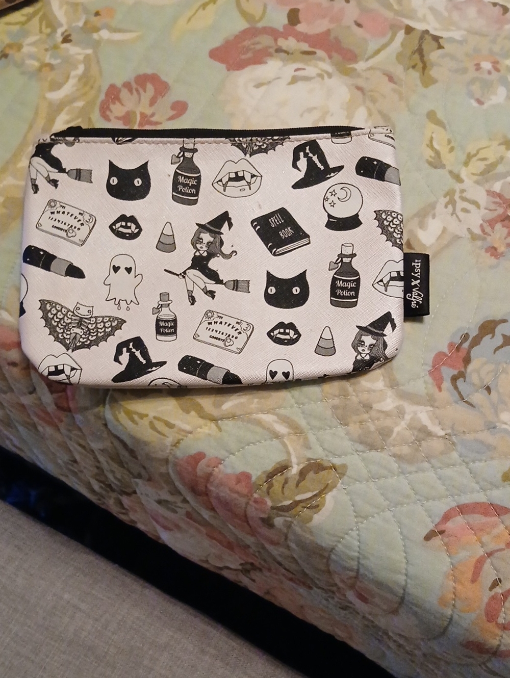 ipsy Black & White Halloween Print Cosmetic Pouch